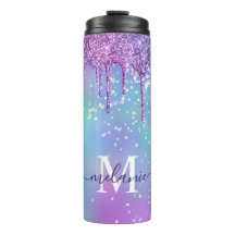 Monogrammed Ombre Rainbow Glitter Drip