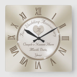 Monogrammed One Year Wedding Anniversary Gifts Square Wall Clock