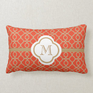 Monogrammed Orange and Gold Moroccan Lumbar Cushion