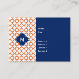 Monogrammed Orange and Royal Blue Quatrefoil Business Card