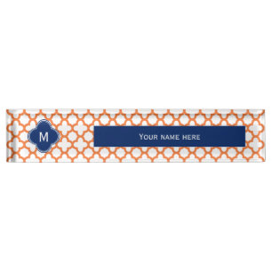 Monogrammed Orange and Royal Blue Quatrefoil Nameplate