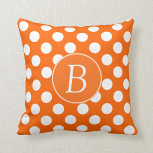Monogrammed Orange and White Polka Dot Pillow