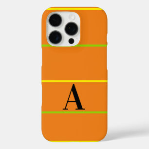 Monogrammed Orange Green Stripes iPhone 16 Pro Case