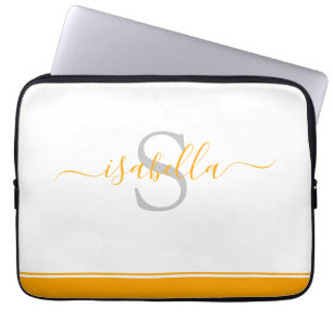 Monogrammed Orange Script Laptop Sleeve