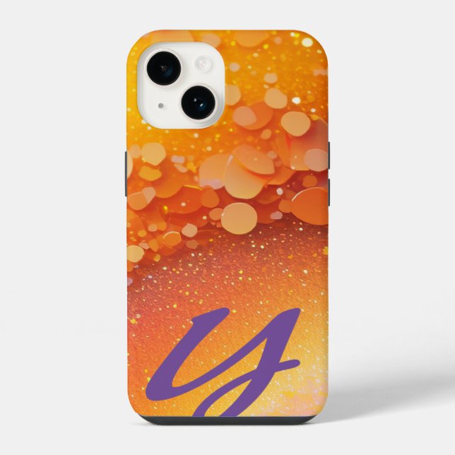 Monogrammed Orange Yellow Glitter iPhone Case (Back)