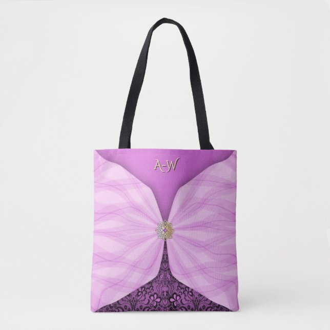Monogrammed Orchid Pink Jewel Textile Illusion Tot Tote Bag (Front)