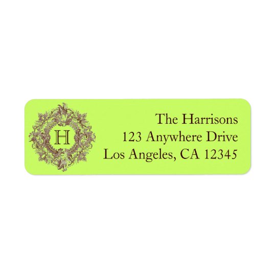 Monogrammed Ornate Wreath Return Address Label
