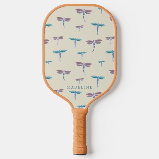 Monogrammed Painted Dragonflies Pattern Add Name Pickleball Paddle (Front)