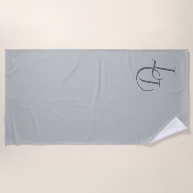 Monogrammed -   pale grey solid  beach towel (Front)