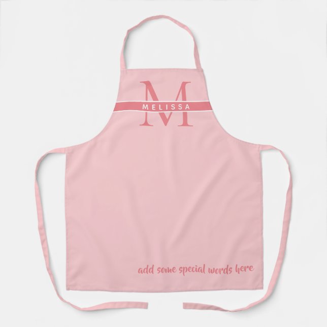 monogrammed pale pink apron with her name (Front)