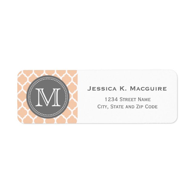 Monogrammed Pale Pink & Grey Return Address Label (Front)