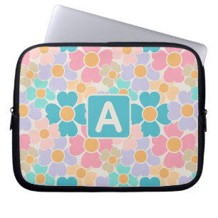 Monogrammed Pastel Flowers Laptop Sleeve