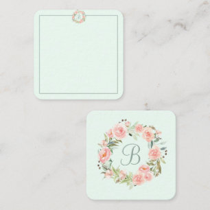 Monogrammed Pastel Pink Flower Wreath Diary Card