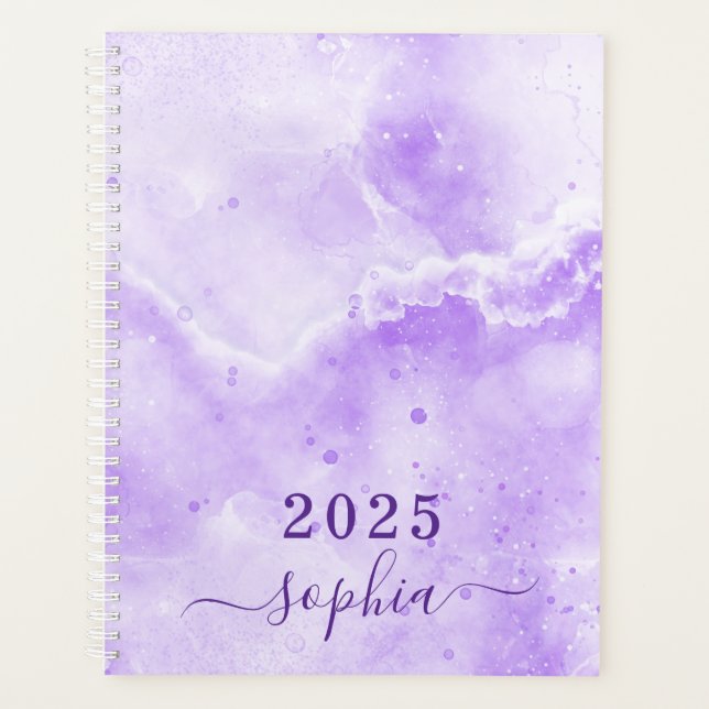 Monogrammed Pastel Purple Marble Planner (Front)