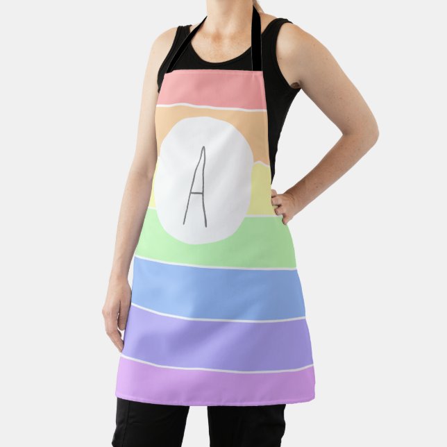 Monogrammed Pastel Rainbow Colourful Stripes   Apron (Insitu)