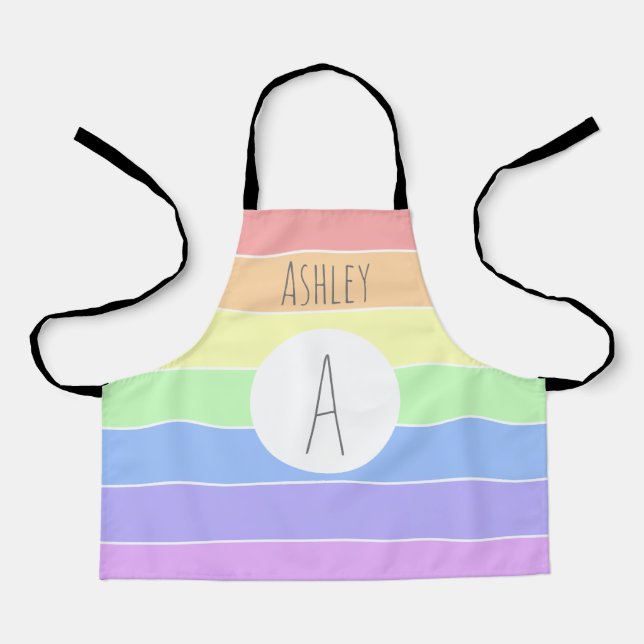 Monogrammed Pastel Rainbow Colourful Stripes  Apron (Front)