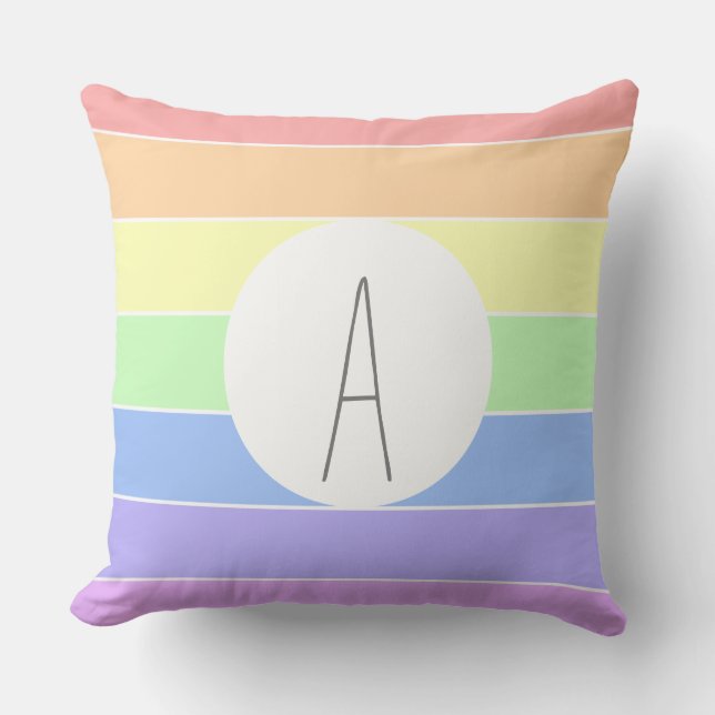 Monogrammed Pastel Rainbow Colourful Stripes   Cushion (Front)