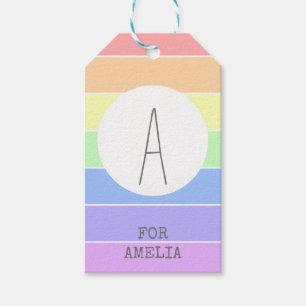 Monogrammed Pastel Rainbow Colourful Stripes Gift Tags