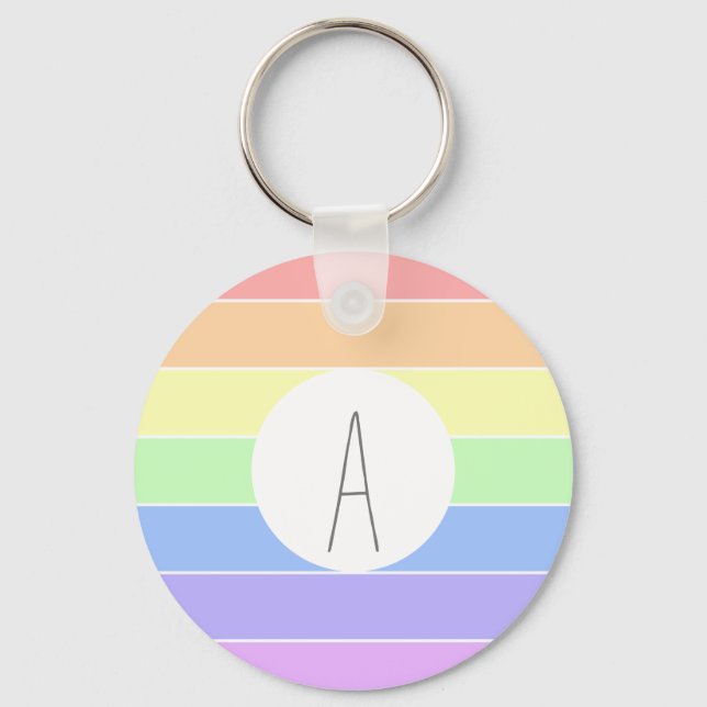 Monogrammed Pastel Rainbow Colourful Stripes Key Ring (Front)