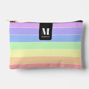 Monogrammed Pastel Rainbow Colourful Stripes Moder Accessory Pouch