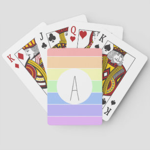 Monogrammed Pastel Rainbow Colourful Stripes Playing Cards
