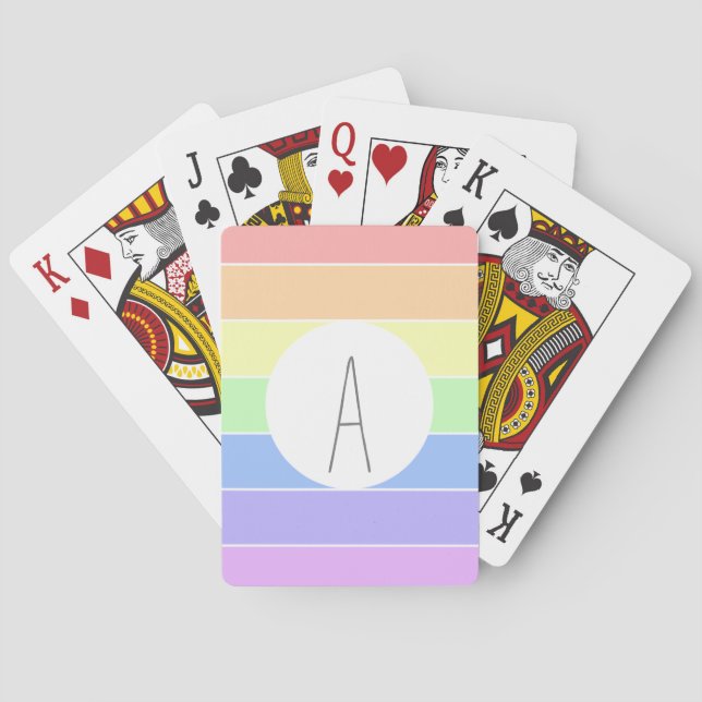 Monogrammed Pastel Rainbow Colourful Stripes  Playing Cards (Back)