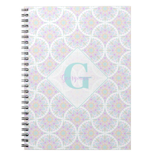 Monogrammed Pastel Rainbow Sundae Mandala Art Deco Notebook (Front)