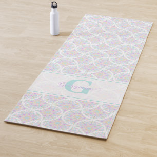 Monogrammed Pastel Rainbow Sundae Mandala Art Deco Yoga Mat