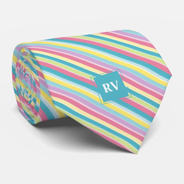 Monogrammed Pastel Stripes Easter Tie (Rolled)