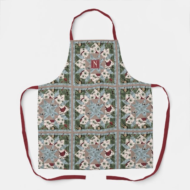Monogrammed Patchwork Quilt Forrest Animals Apron (Front)