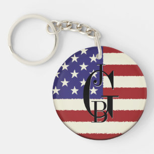 Monogrammed Patriotic American Flag Key Ring