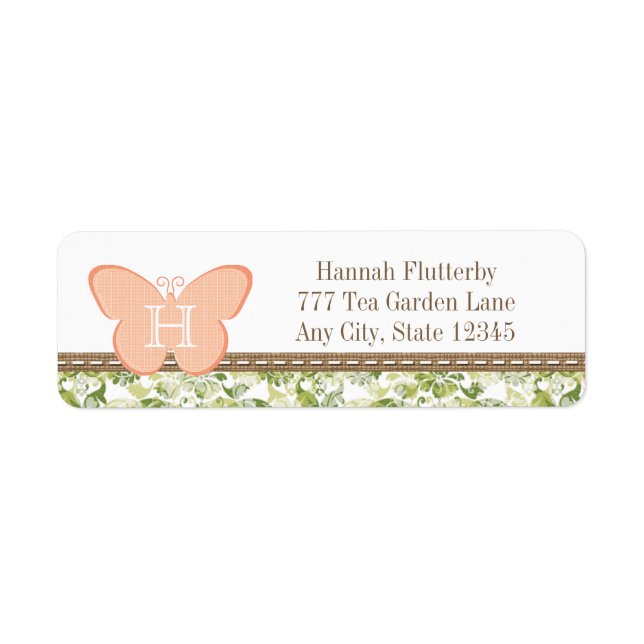 MONOGRAMMED PEACH BUTTERFLY RETURN ADDRESS LABELS (Front)