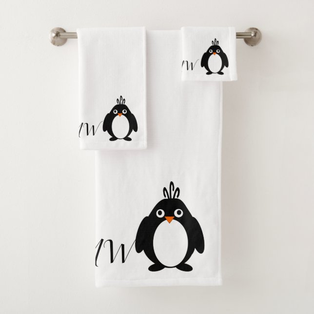 Monogrammed Penguin Design Bath Towel Set (Insitu)
