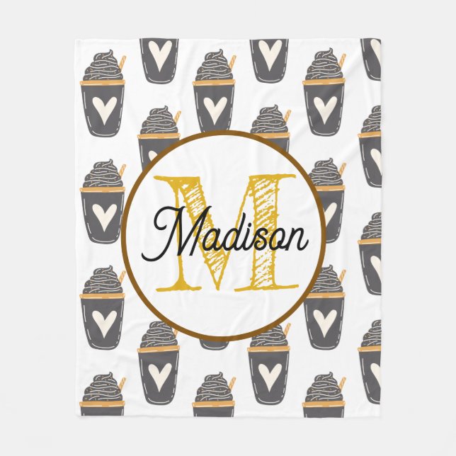Monogrammed personalise fleece blanket coffee (Front)