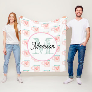 Monogrammed personalise fleece blanket coffee