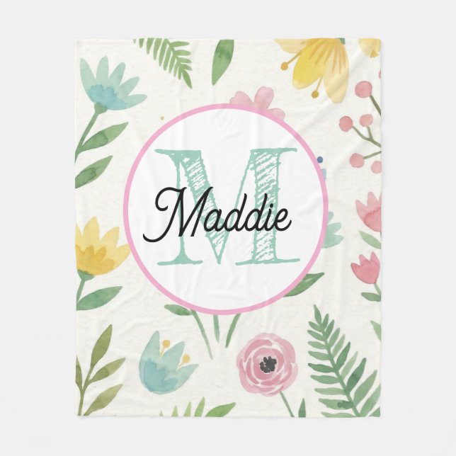 Monogrammed personalise fleece blanket florl (Front)