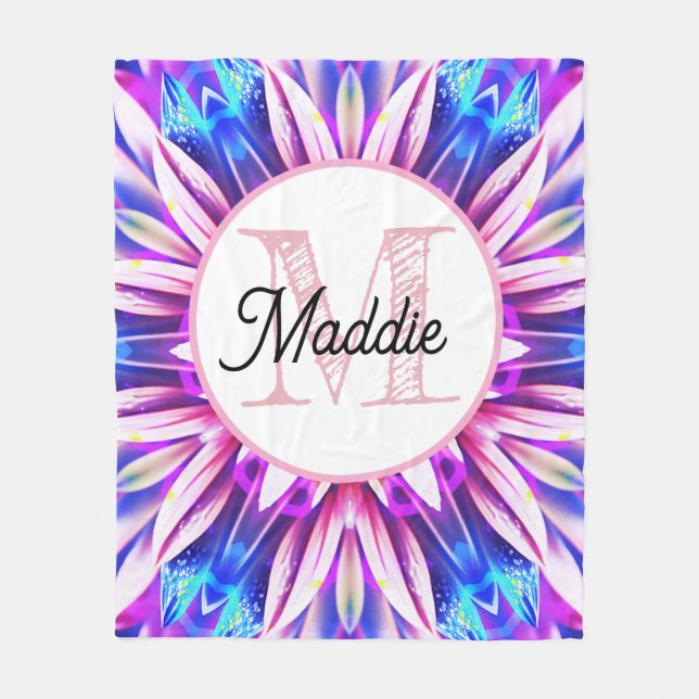 Monogrammed personalise fleece blanket florl (Front)
