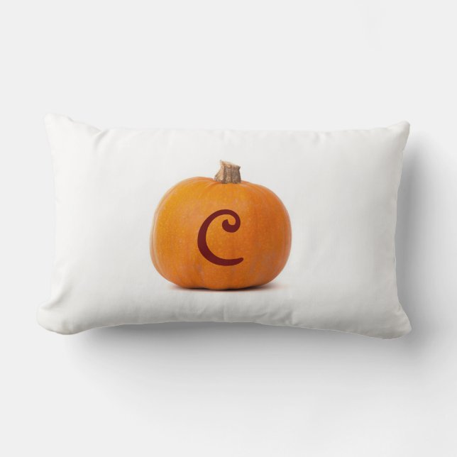 Monogrammed Personalised Fall Pumpkin Throw Pillow (Front)