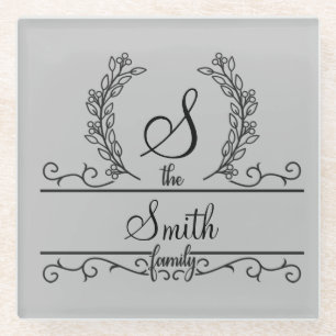 Monogrammed Personalised Family Name  Glass Coaster
