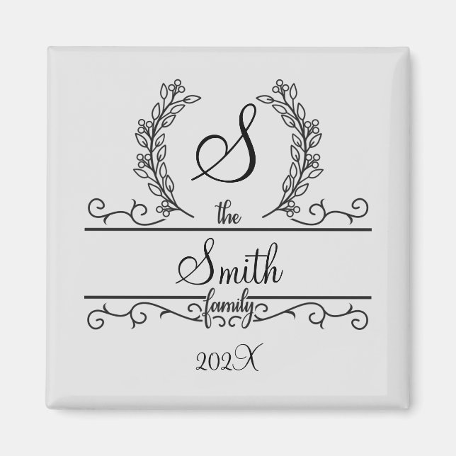 Monogrammed Personalised Family Name  Magnet (Front)