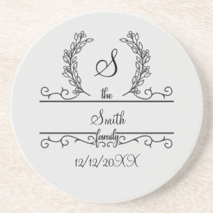 Monogrammed Personalised Family Name Script leaves Coaster
