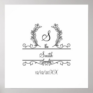 Monogrammed Personalised Family Name Script leaves Poster