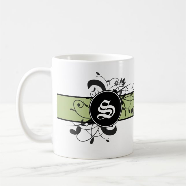Monogrammed Personalised Fancy Flourish Coffee Mug (Left)
