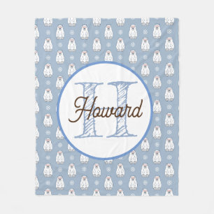 Monogrammed personalised polar bear fleece blanket