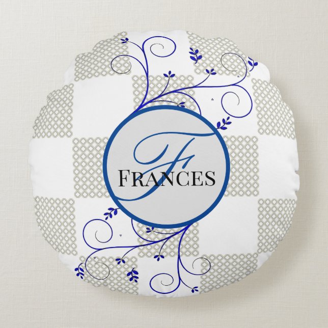 Monogrammed Personalised Round Throw Pillow (Front)