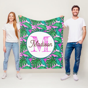 Monogrammed personalised tropical fleece blanket