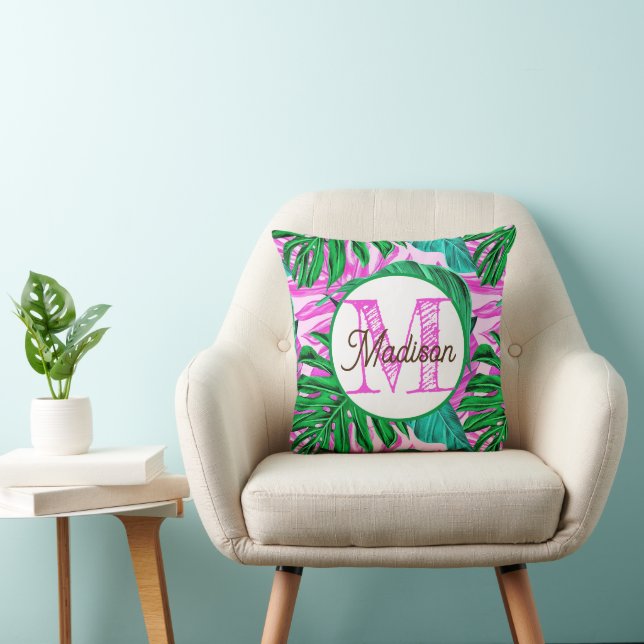 Monogrammed personalised tropical pillow (Chair)