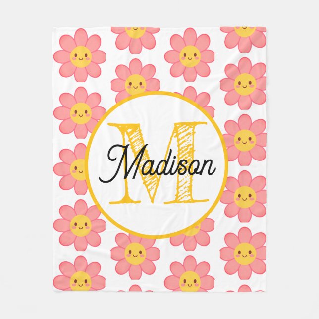 Monogrammed personalize flower fleece blanket (Front)