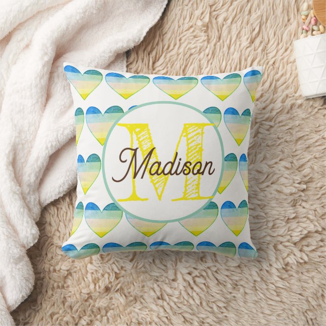 Monogrammed personalized rainbow heart  pillow (Blanket)