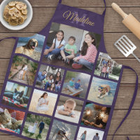 Monogrammed Photo Collage Grid Pattern Purple Gold